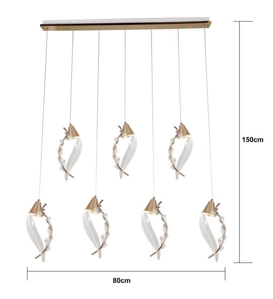 Ardea 7'li Gold Sıralı Sarkıt Salon Led Avize