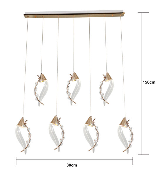Ardea 7'li Gold Sıralı Sarkıt Salon Led Avize