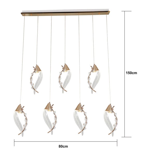 Ardea 7'li Gold Sıralı Sarkıt Salon Led Avize