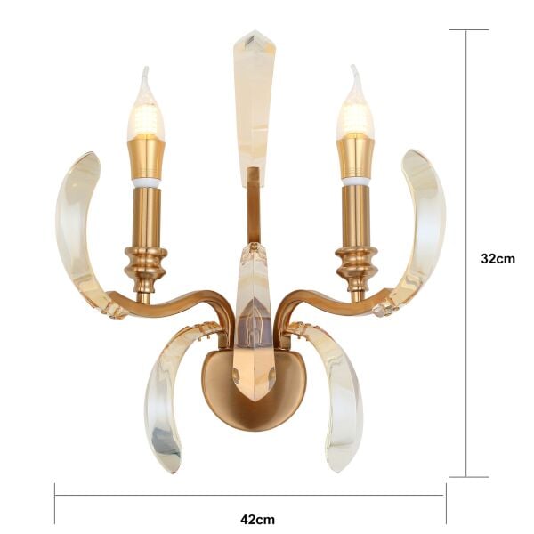 Ronja 2'li Bakır Eskitme Kristal Taşlı Yatak Başı, Salon Aplik