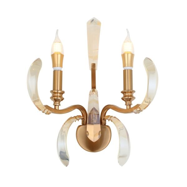 Ronja 2'li Bakır Eskitme Kristal Taşlı Yatak Başı, Salon Aplik