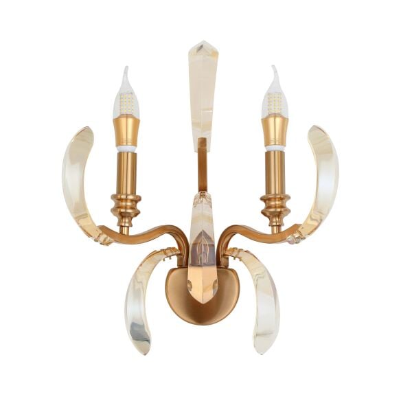 Ronja 2'li Bakır Eskitme Kristal Taşlı Yatak Başı, Salon Aplik