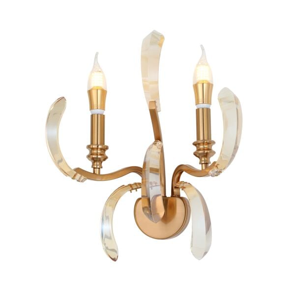 Ronja 2'li Bakır Eskitme Kristal Taşlı Yatak Başı, Salon Aplik