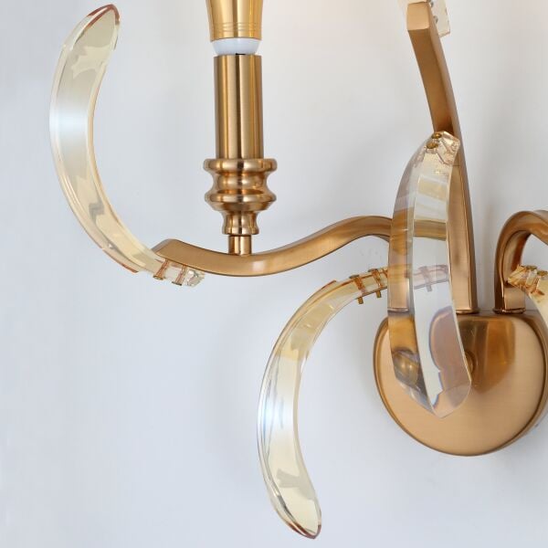 Ronja 2'li Bakır Eskitme Kristal Taşlı Yatak Başı, Salon Aplik