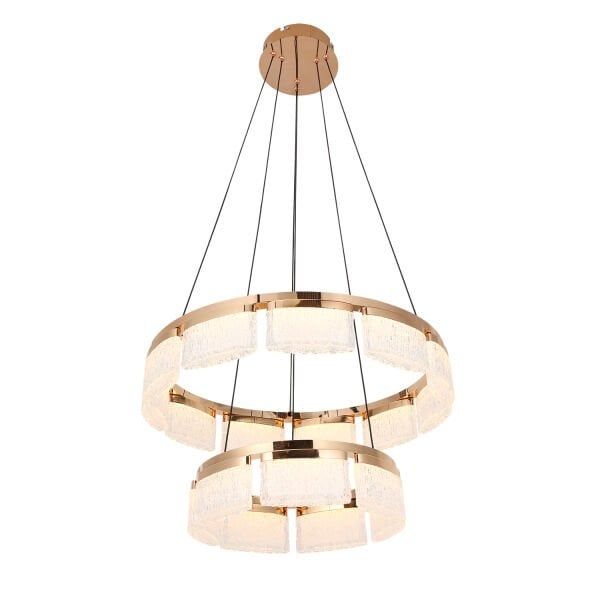 Rosae 2 Katlı Gold Krisatal Yuvarlak Sarkıt Salon Led Avize