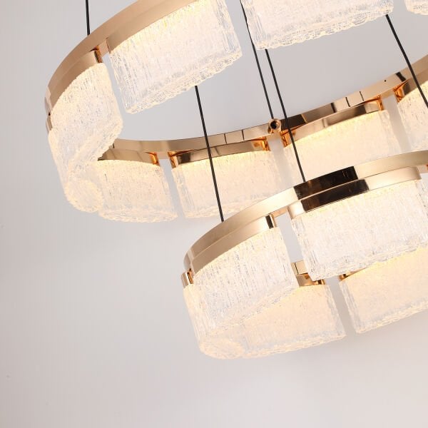 Rosae 2 Katlı Gold Krisatal Yuvarlak Sarkıt Salon Led Avize