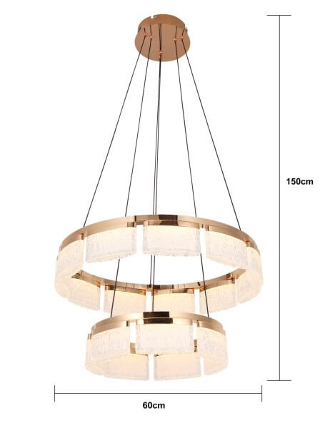 Rosae 2 Katlı Gold Krisatal Yuvarlak Sarkıt Salon Led Avize