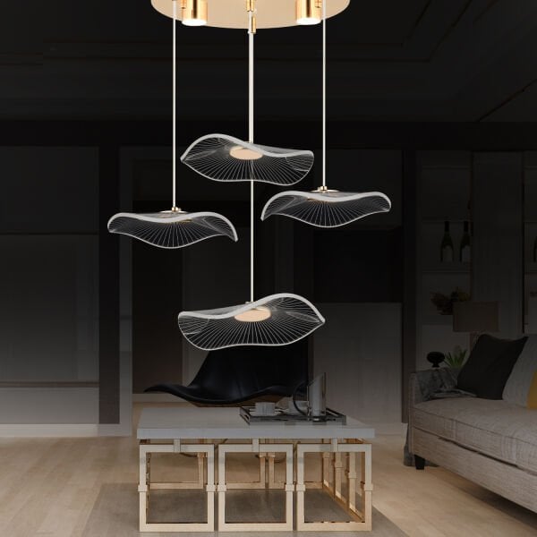 Jolie 4'lü Yuvarlak 3 Renkli 39 Watt Gold Kristal Ledli Modern Oturma Odası Salon Sarkıt Avize