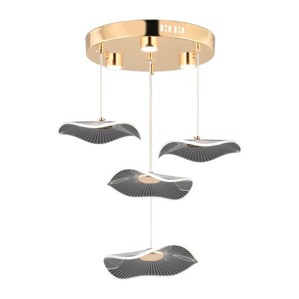 Jolie 4'lü Yuvarlak 3 Renkli 39 Watt Gold Kristal Ledli Modern Oturma Odası Salon Sarkıt Avize