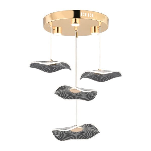 Jolie 4'lü Yuvarlak 3 Renkli 39 Watt Gold Kristal Ledli Modern Oturma Odası Salon Sarkıt Avize