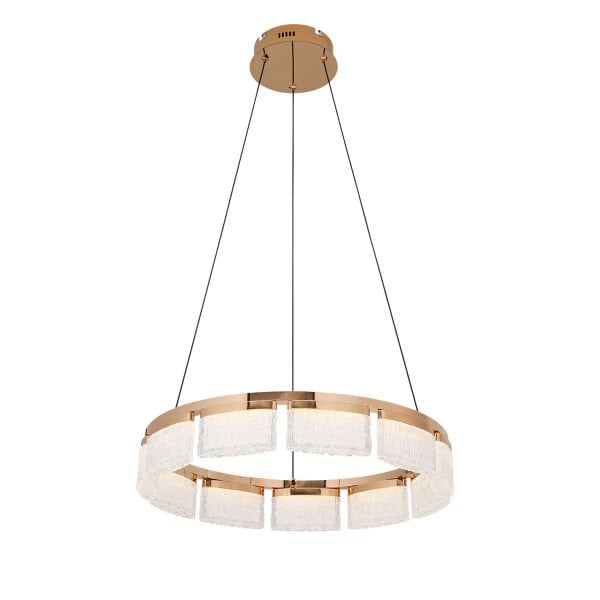 Rosae 60'lık Gold Krisatal Yuvarlak Sarkıt Salon Led Avize