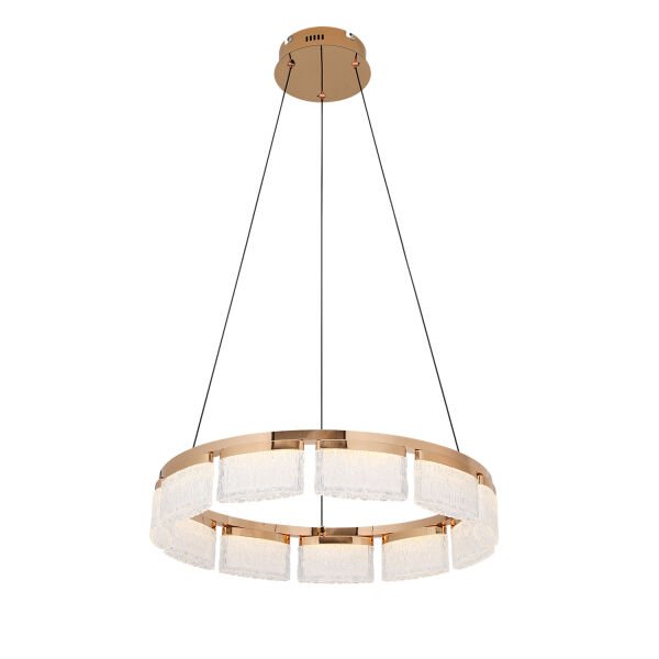 Rosae 60'lık Gold Krisatal Yuvarlak Sarkıt Salon Led Avize