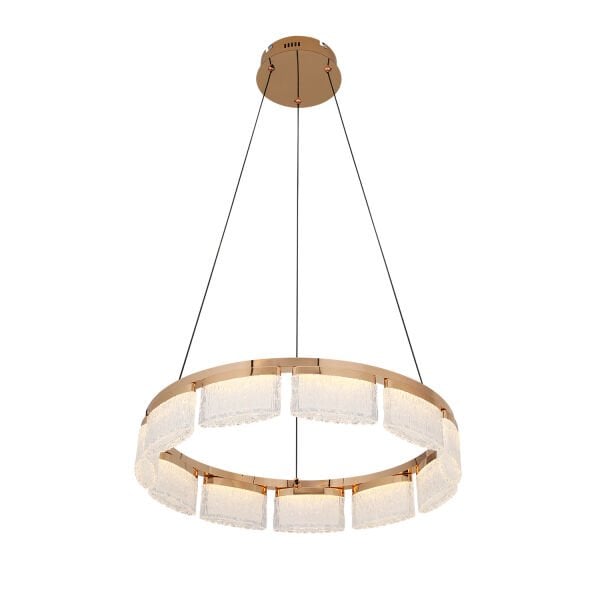 Rosae 60'lık Gold Krisatal Yuvarlak Sarkıt Salon Led Avize