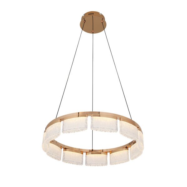 Rosae 60'lık Gold Krisatal Yuvarlak Sarkıt Salon Led Avize