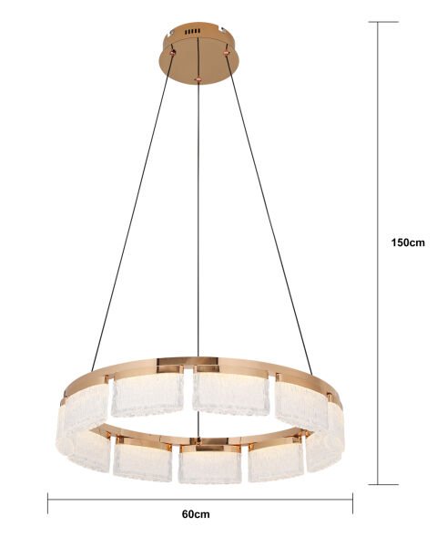 Rosae 60'lık Gold Krisatal Yuvarlak Sarkıt Salon Led Avize