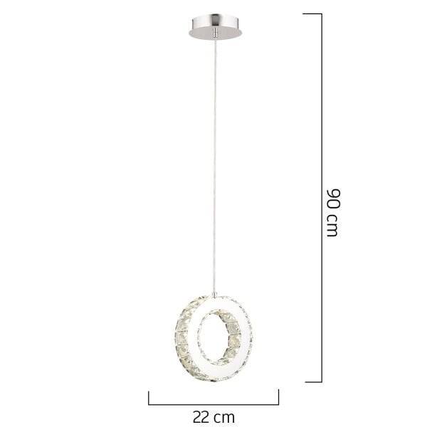 Akanay Tekli Krom Ledli 3 Renkli Sarkıt Kristalli Taşlı Modern Tasarım Led Kristal Top Salon Avize