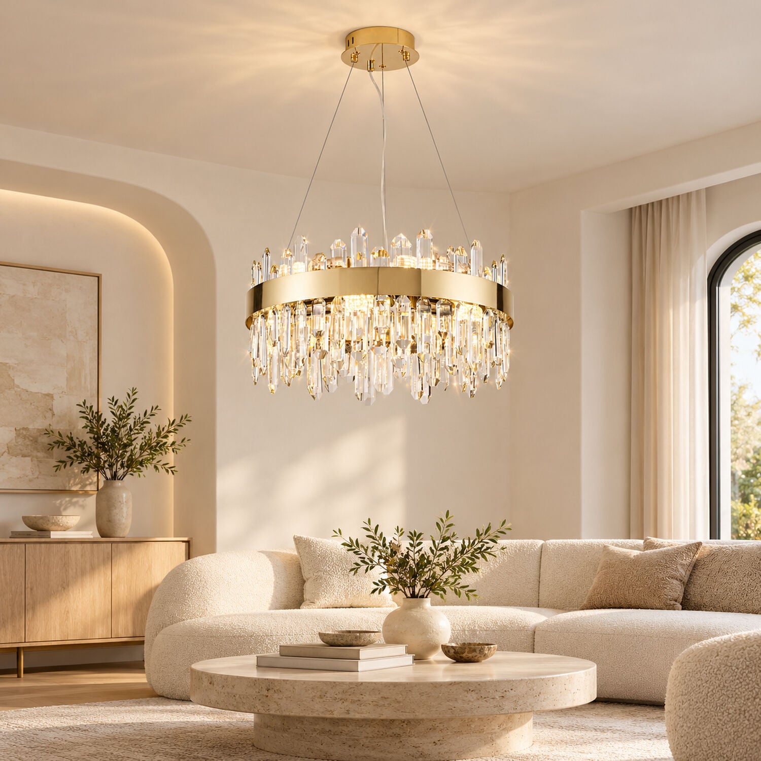 Linfred 50'lik Gold Kristal Taşlı Modern Salon Avize