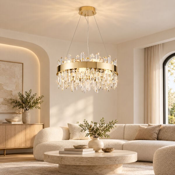 Linfred 50'lik Gold Kristal Taşlı Modern Salon Avize