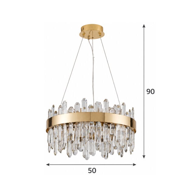 Linfred 50'lik Gold Kristal Taşlı Modern Salon Avize