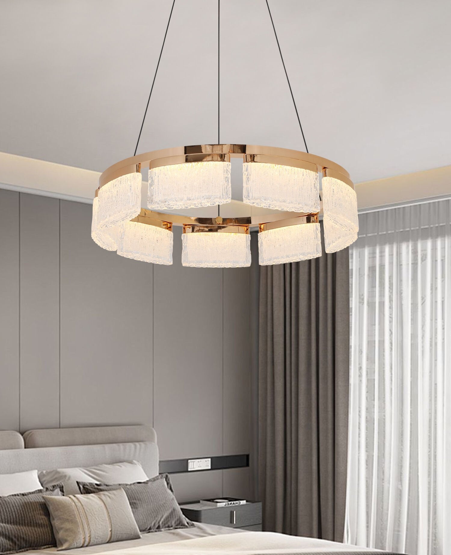 Rosae 50'lik Gold Krisatal Yuvarlak Sarkıt Salon Led Avize