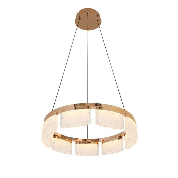 Rosae 50'lik Gold Krisatal Yuvarlak Sarkıt Salon Led Avize