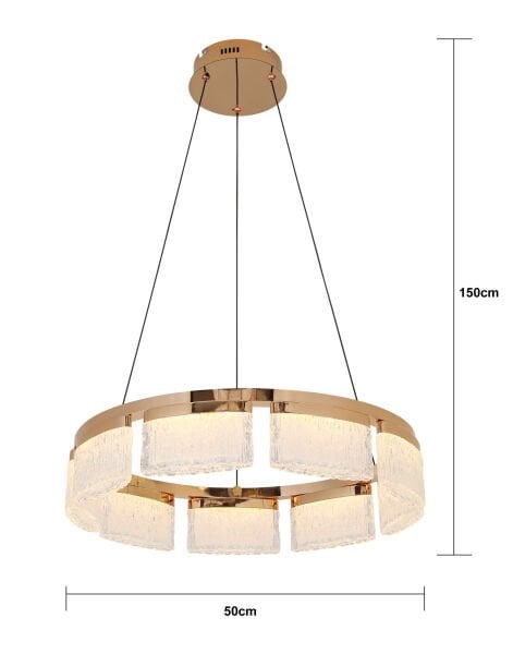 Rosae 50'lik Gold Krisatal Yuvarlak Sarkıt Salon Led Avize