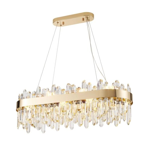 Linfred Yemek Masası Üstü Sıralı Gold Kristal Taşlı Modern Salon Avize