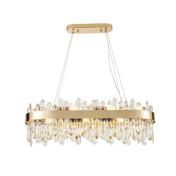 Linfred Yemek Masası Üstü Sıralı Gold Kristal Taşlı Modern Salon Avize