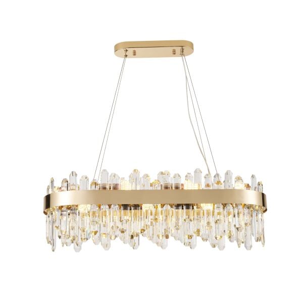 Linfred Yemek Masası Üstü Sıralı Gold Kristal Taşlı Modern Salon Avize