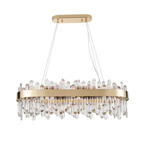 Linfred Yemek Masası Üstü Sıralı Gold Kristal Taşlı Modern Salon Avize