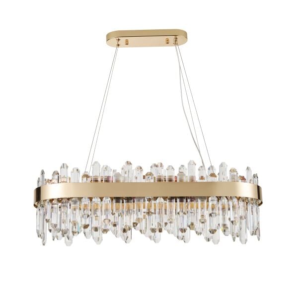 Linfred Yemek Masası Üstü Sıralı Gold Kristal Taşlı Modern Salon Avize