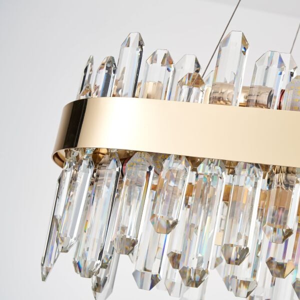 Linfred Yemek Masası Üstü Sıralı Gold Kristal Taşlı Modern Salon Avize