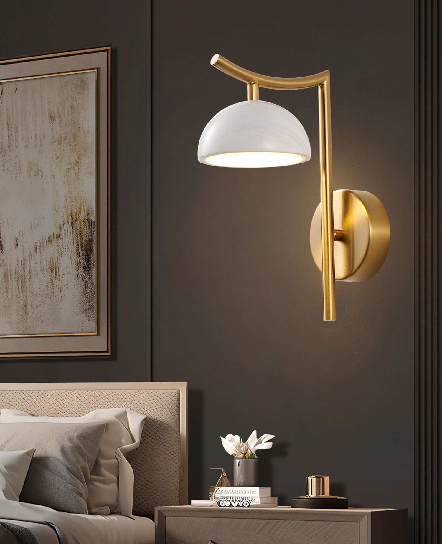 Caelis Mermer Desenli Traverten Modern Salon Led Aplik