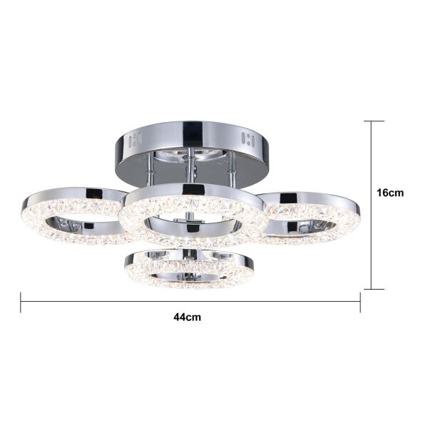 Oylum 4'lü Krom 24 Watt Kristalli Koridor Salon Led Plafonyer Avize