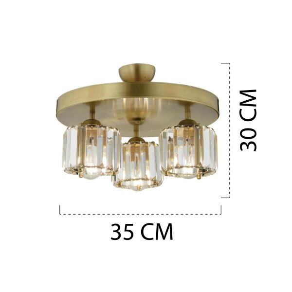 Sabrina 3 Lü Yuvarlak Eskitme Plafonyer Kristalli Taşlı Modern Tasarım Kristal Salon Avize