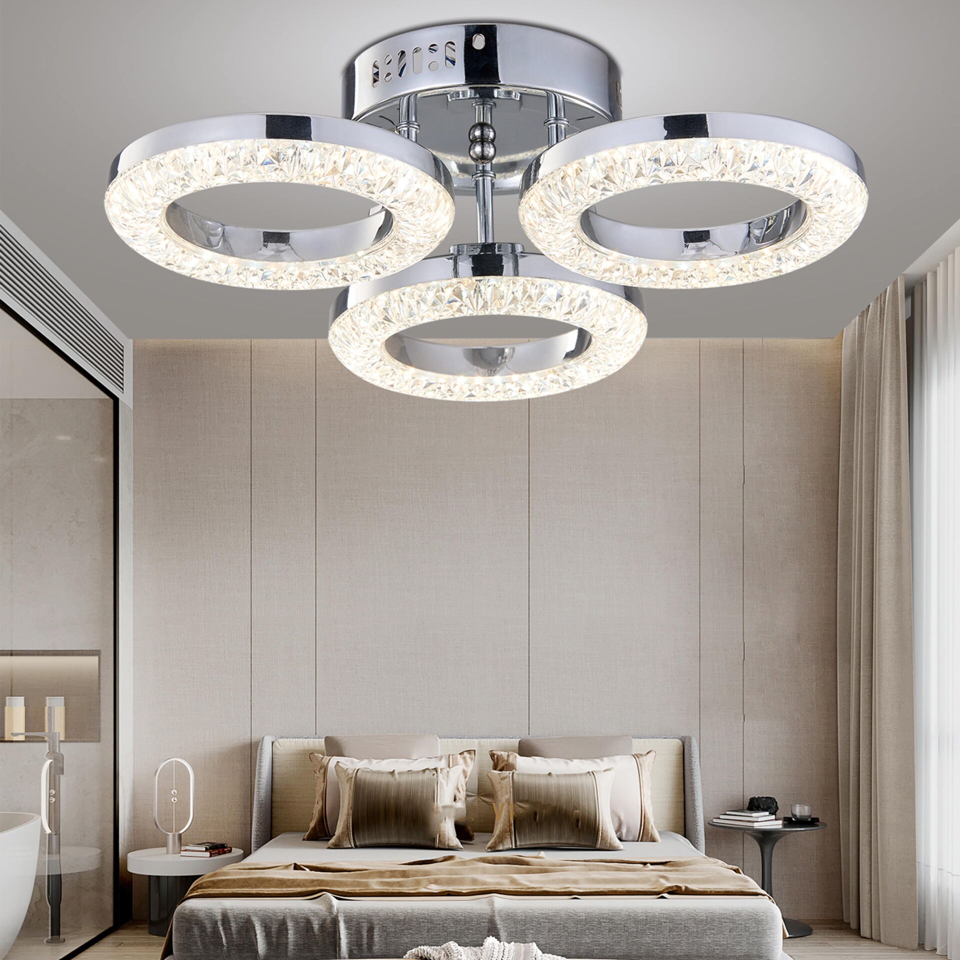 Oylum 3'lü Krom 24 Watt Kristalli Koridor Salon Led Plafonyer Avize