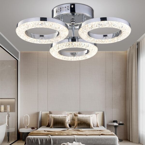 Oylum 3'lü Krom 24 Watt Kristalli Koridor Salon Led Plafonyer Avize