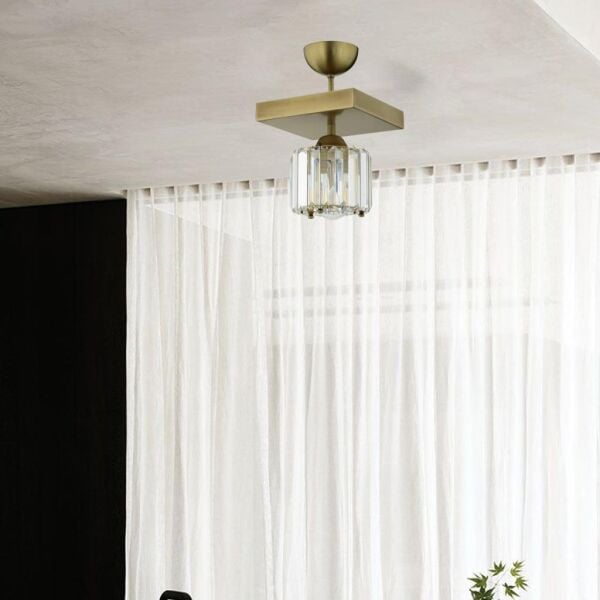 Sabrina Tekli Eskitme Plafonyer Kristalli Taşlı Modern Tasarım Kristal Salon Avize