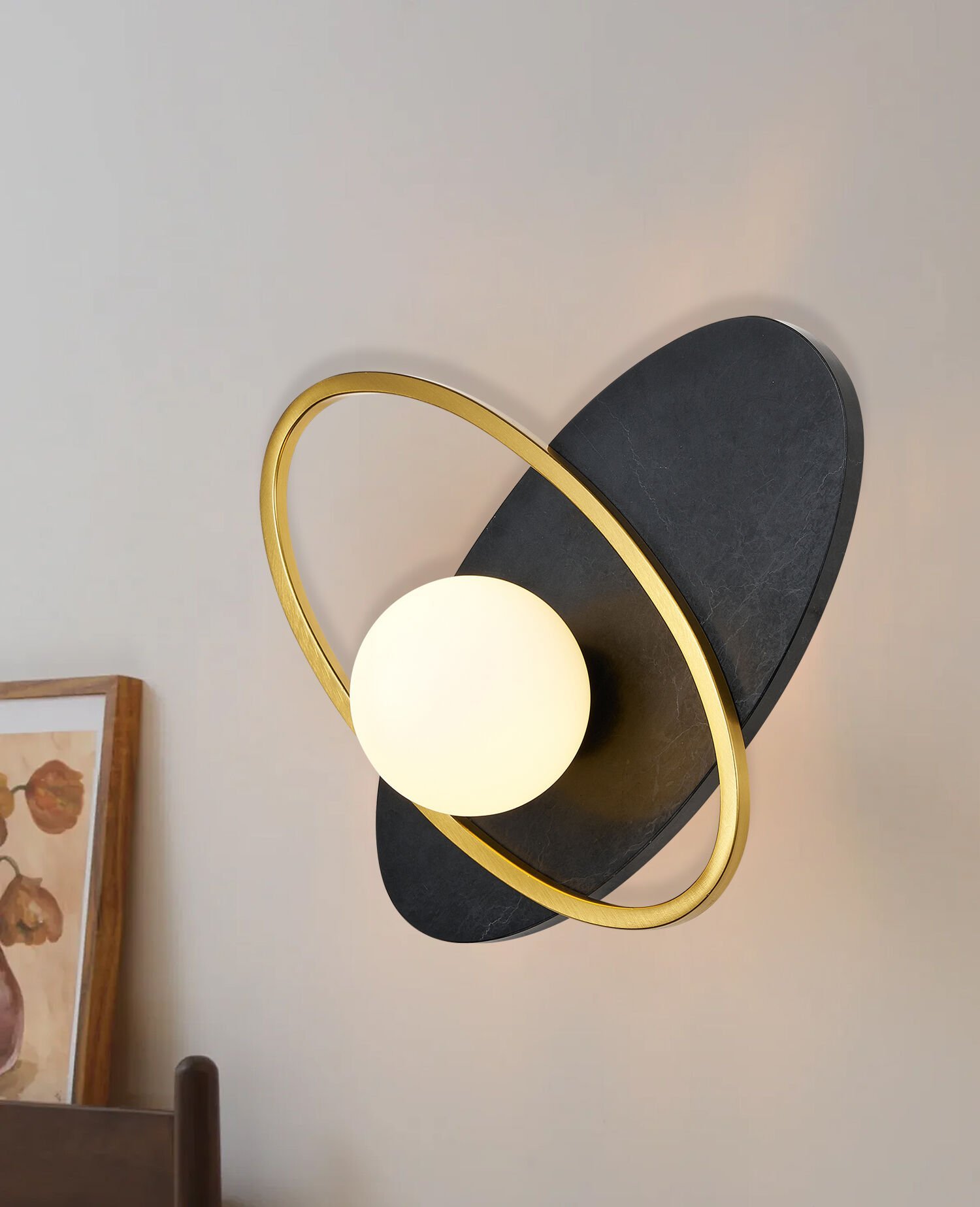 Lumora Mermer Desenli Siyah Modern Salon Aplik