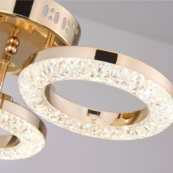 Oylum 3'lü Gold 24 Watt Kristalli Koridor Salon Led Plafonyer Avize