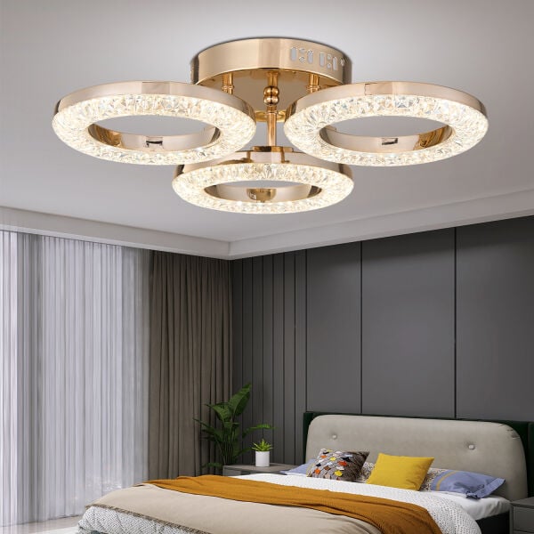 Oylum 3'lü Gold 24 Watt Kristalli Koridor Salon Led Plafonyer Avize