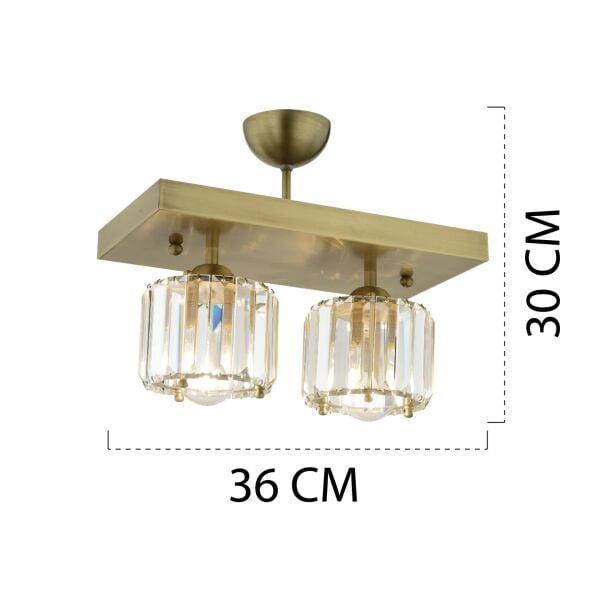 Sabrina 2 Li Eskitme Plafonyer Kristalli Taşlı Modern Tasarım Kristal Salon Avize