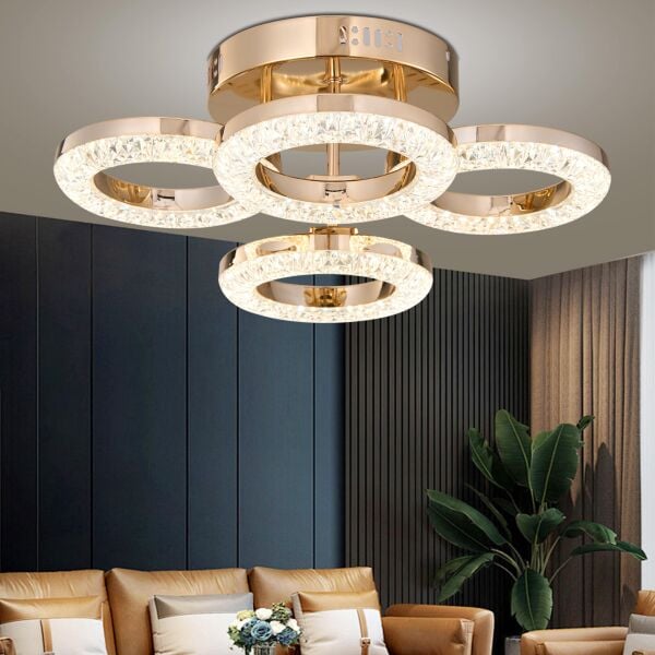 Oylum 4'lü Gold 24 Watt Kristalli Koridor Salon Led Plafonyer Avize