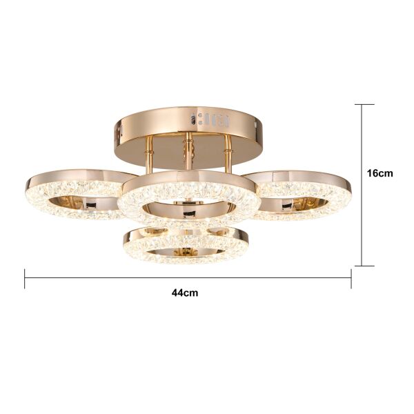 Oylum 4'lü Gold 24 Watt Kristalli Koridor Salon Led Plafonyer Avize