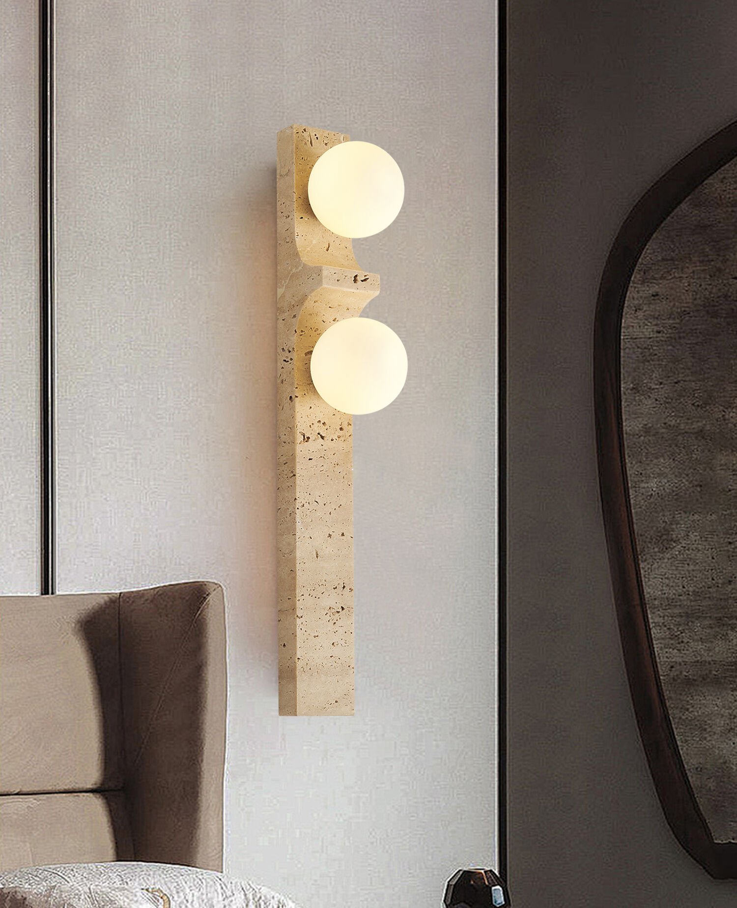 Veluna 2'li Traverten Mermer Desenli Modern Salon Aplik