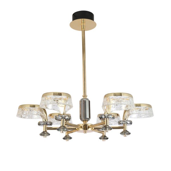 Ekerd 6'lı Gold 50 Watt Yuvarlak Kristalli Modern Sarkıt Salon Led Avize