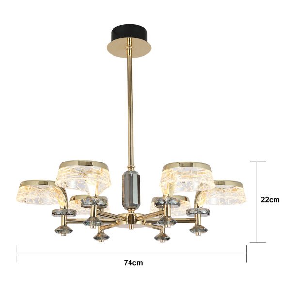 Ekerd 6'lı Gold 50 Watt Yuvarlak Kristalli Modern Sarkıt Salon Led Avize