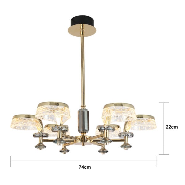 Ekerd 6'lı Gold 50 Watt Yuvarlak Kristalli Modern Sarkıt Salon Led Avize