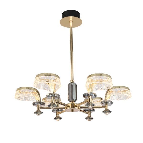 Ekerd 6'lı Gold 50 Watt Yuvarlak Kristalli Modern Sarkıt Salon Led Avize
