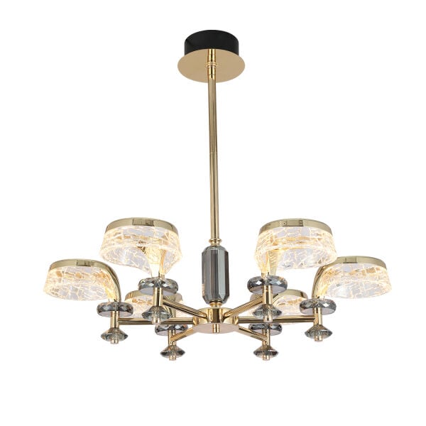 Ekerd 6'lı Gold 50 Watt Yuvarlak Kristalli Modern Sarkıt Salon Led Avize